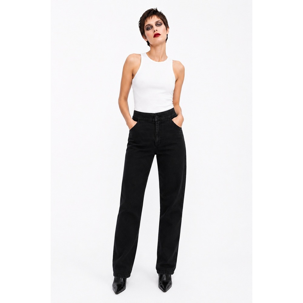 Katharine Hamnett Denim Black Straight Leg Pants Made in Italy Size 30 Womens‎